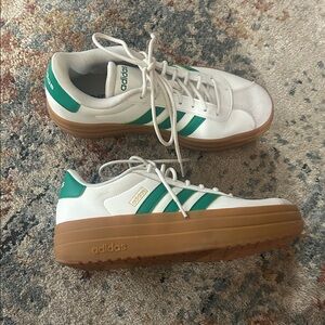 Adidas White and Teal Sneakers with Gum Sole
